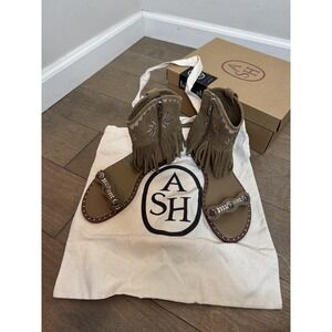 Ash Paquito Sandals Womens Size 8.5 Beige Fringe Gladiator Leather Studded Zip‎